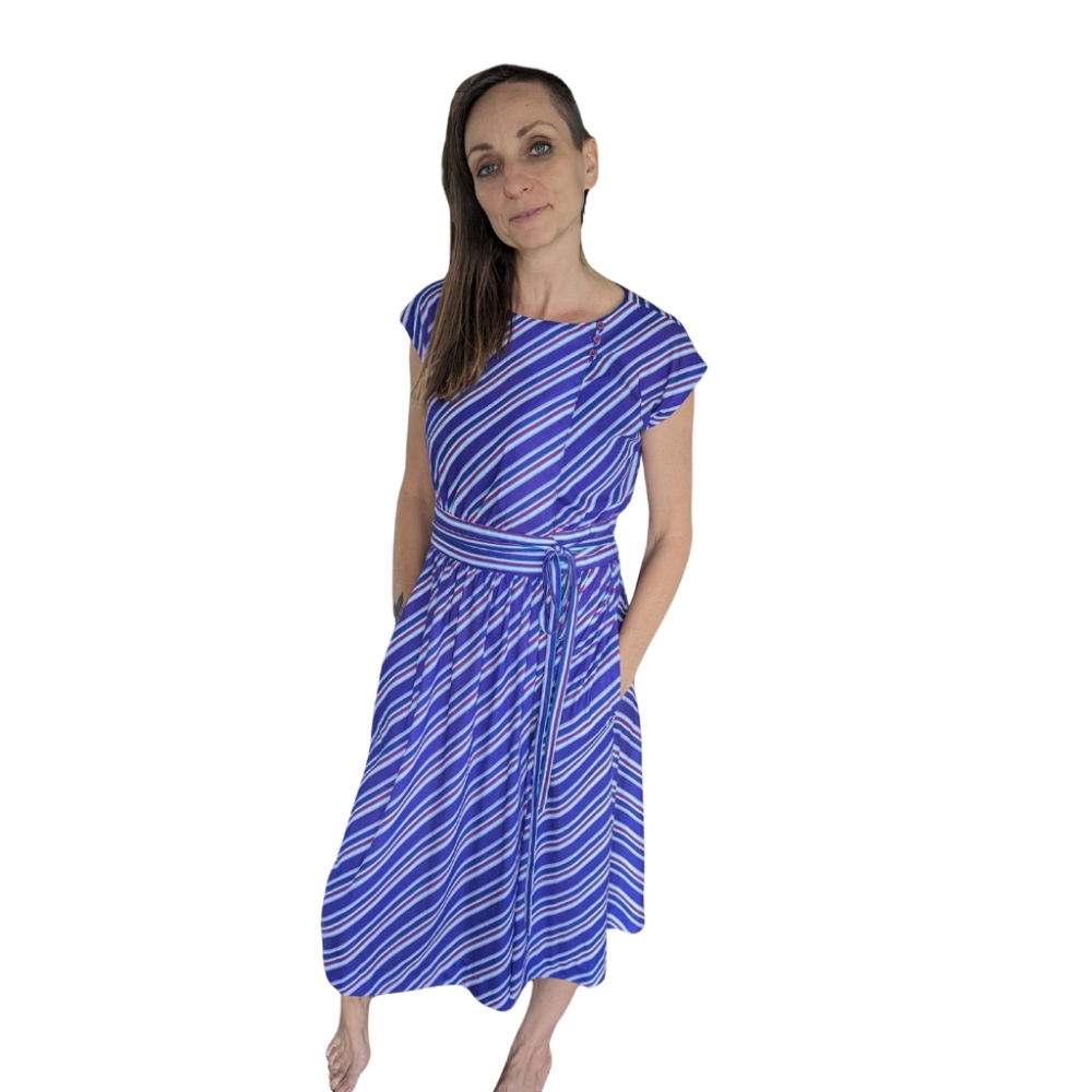 Vintage Striped Purple, Red and White Women's Wrap Dress